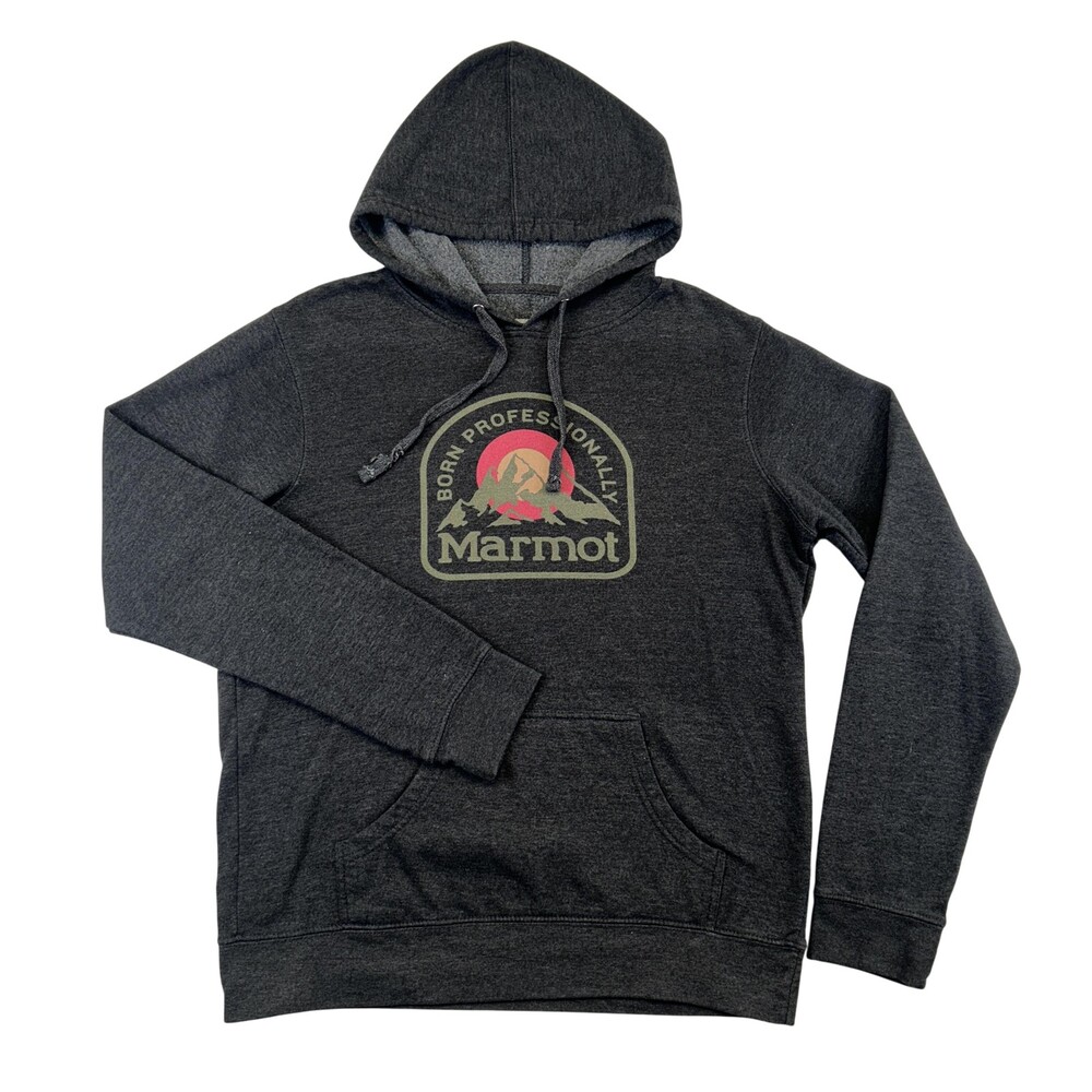 Marmot Hoodie Sweatshirt Womens XL Gray Fleece Pullover Mountain Graphic Logo